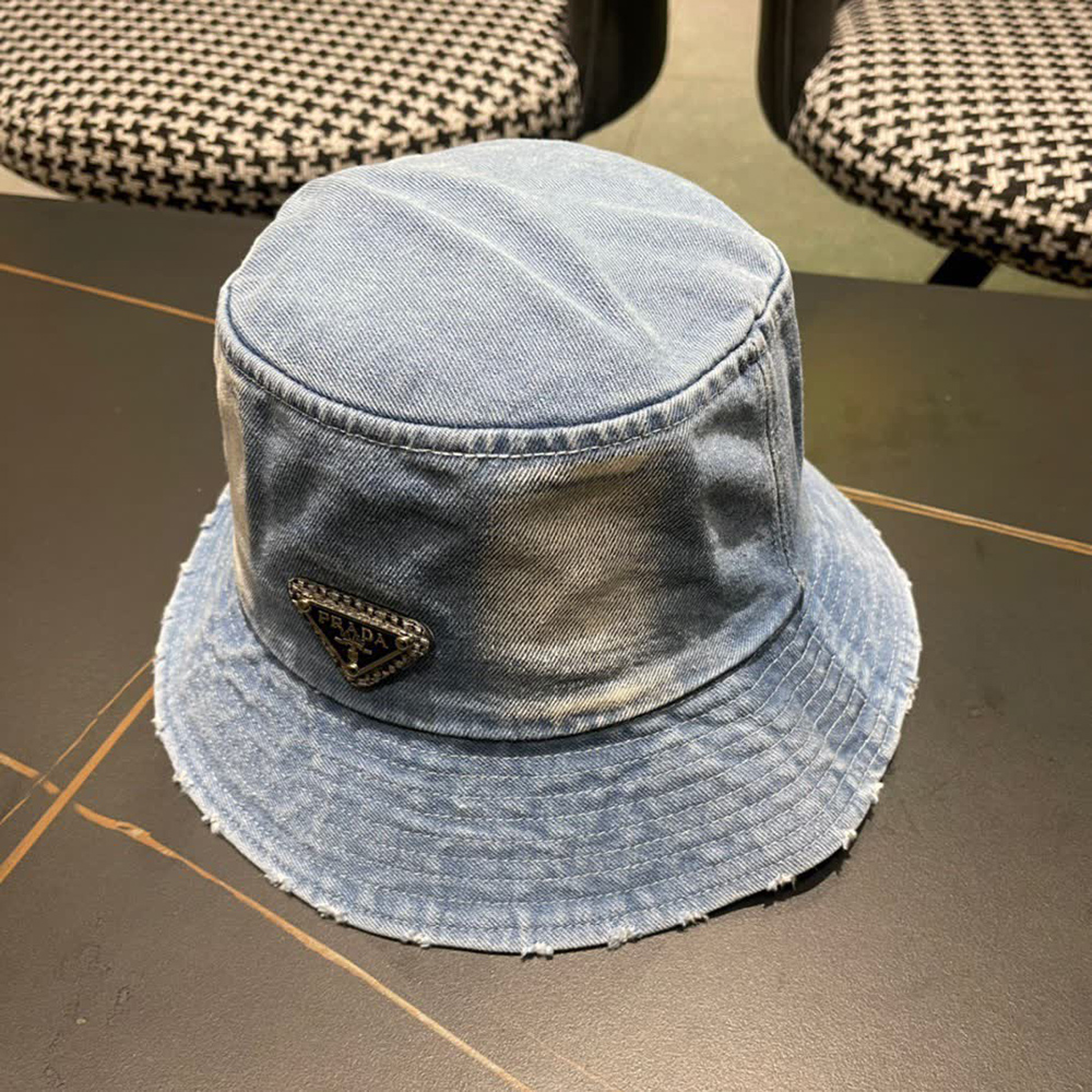 Prada Denim Triangle Bucket Hat