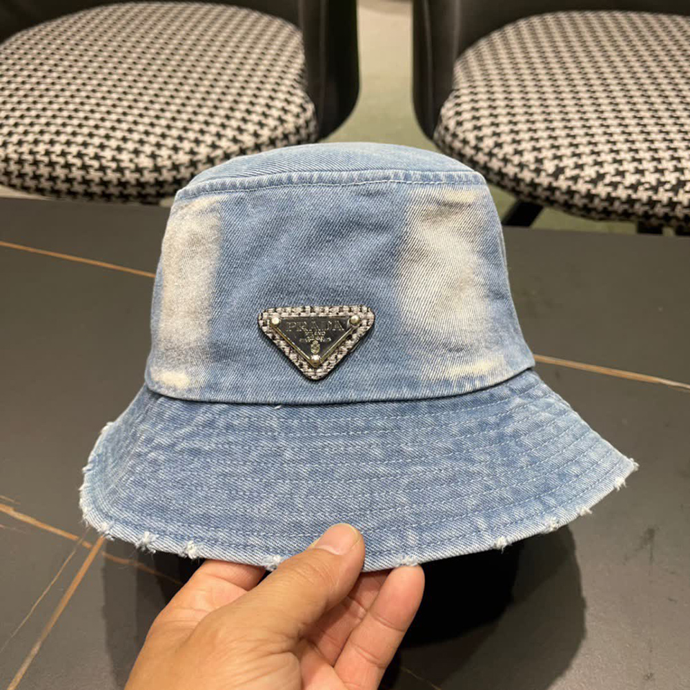 Prada Denim Triangle Bucket Hat