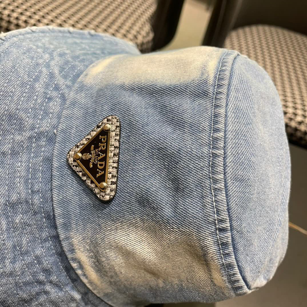 Prada Denim Triangle Bucket Hat