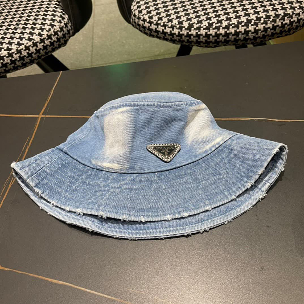 Prada Denim Triangle Bucket Hat