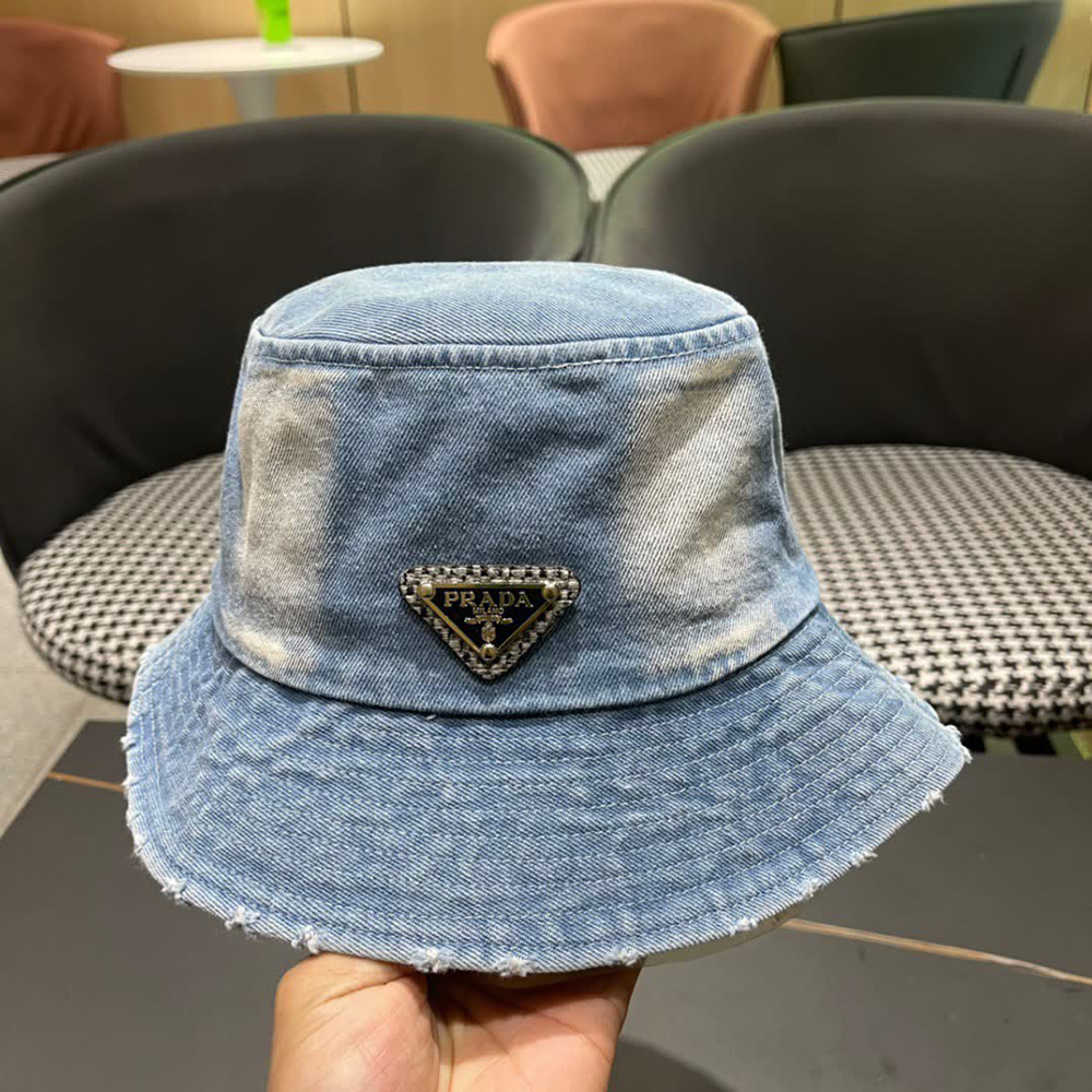 Prada Denim Triangle Bucket Hat