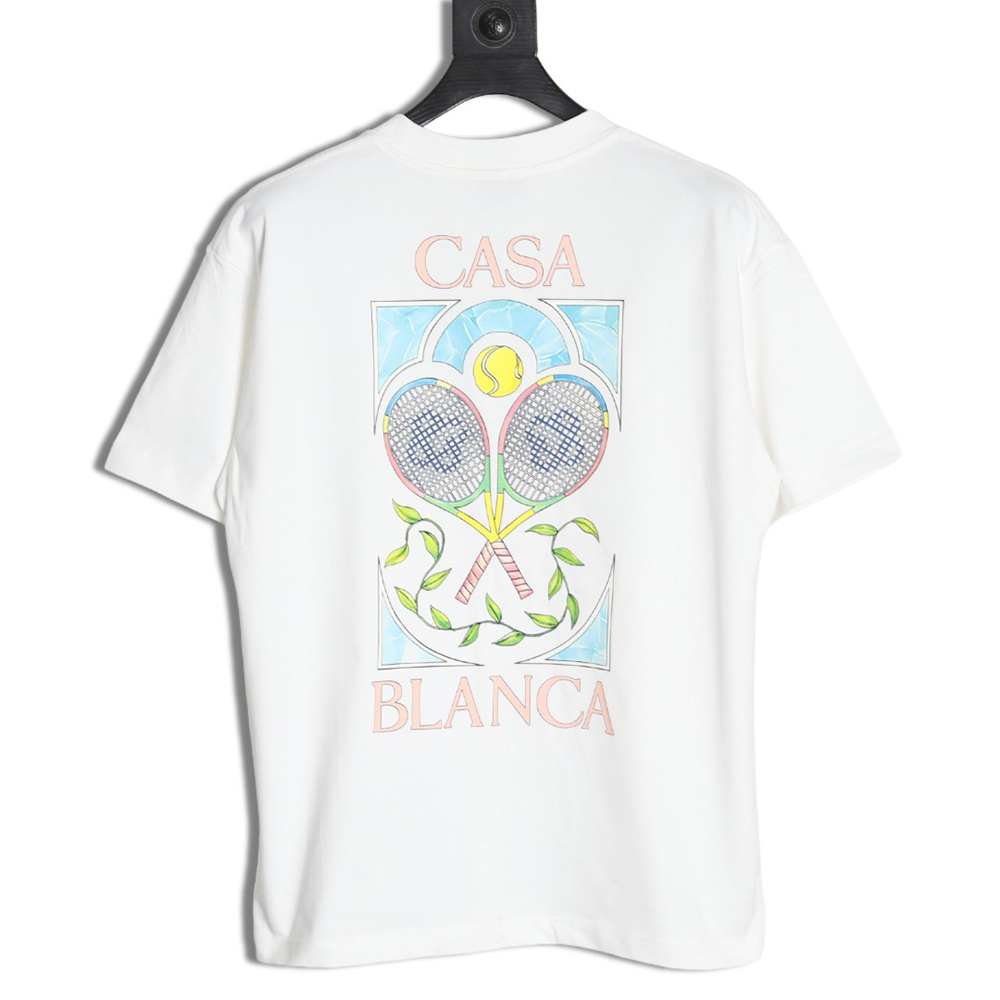 Casablanca tennis racket graffiti print short-sleeved T-shirt
