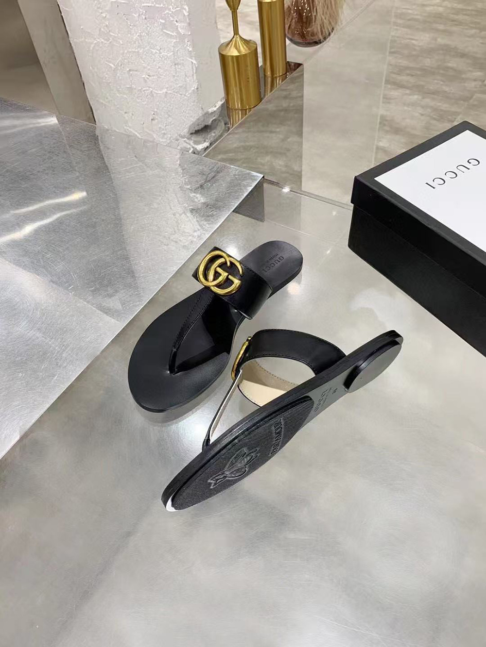 Gucci Marmont GG T-Strap Sandal Black