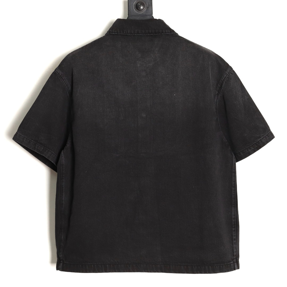 Prada triangle logo pocket denim short sleeve shirt