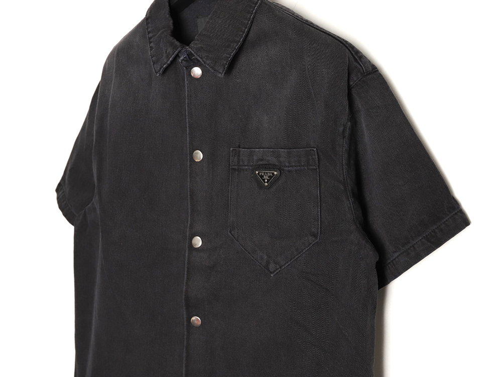 Prada triangle logo pocket denim short sleeve shirt