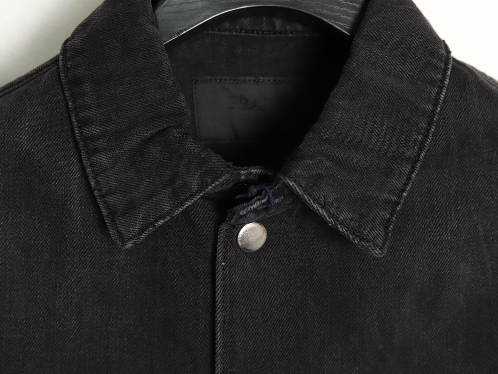 Prada triangle logo pocket denim short sleeve shirt