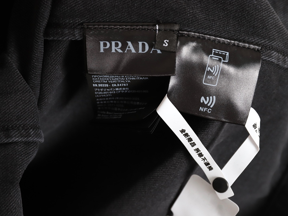 Prada triangle logo pocket denim short sleeve shirt