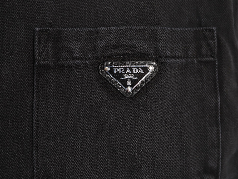 Prada triangle logo pocket denim short sleeve shirt