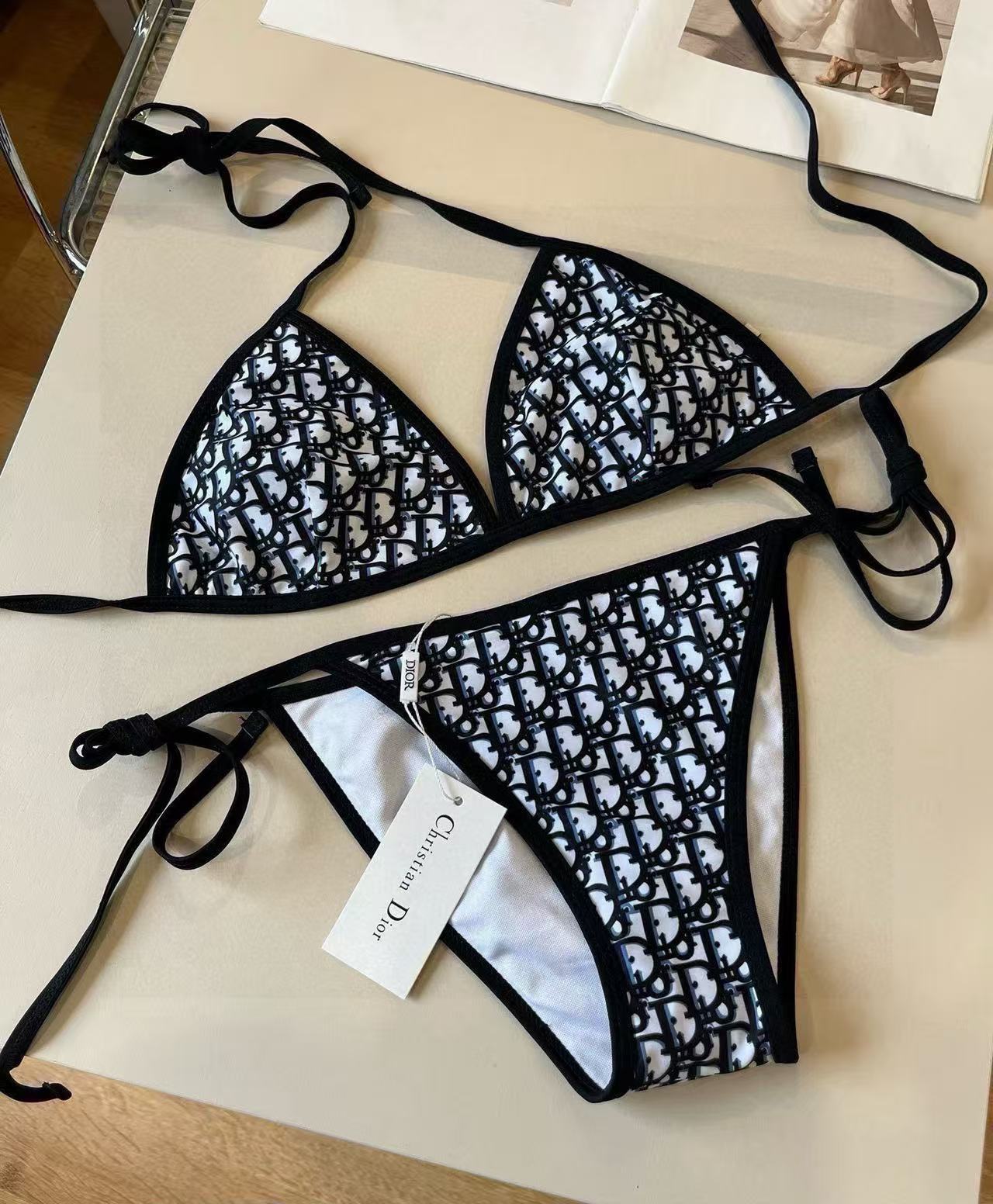 Christian Dior Blue Oblique Print Bikini