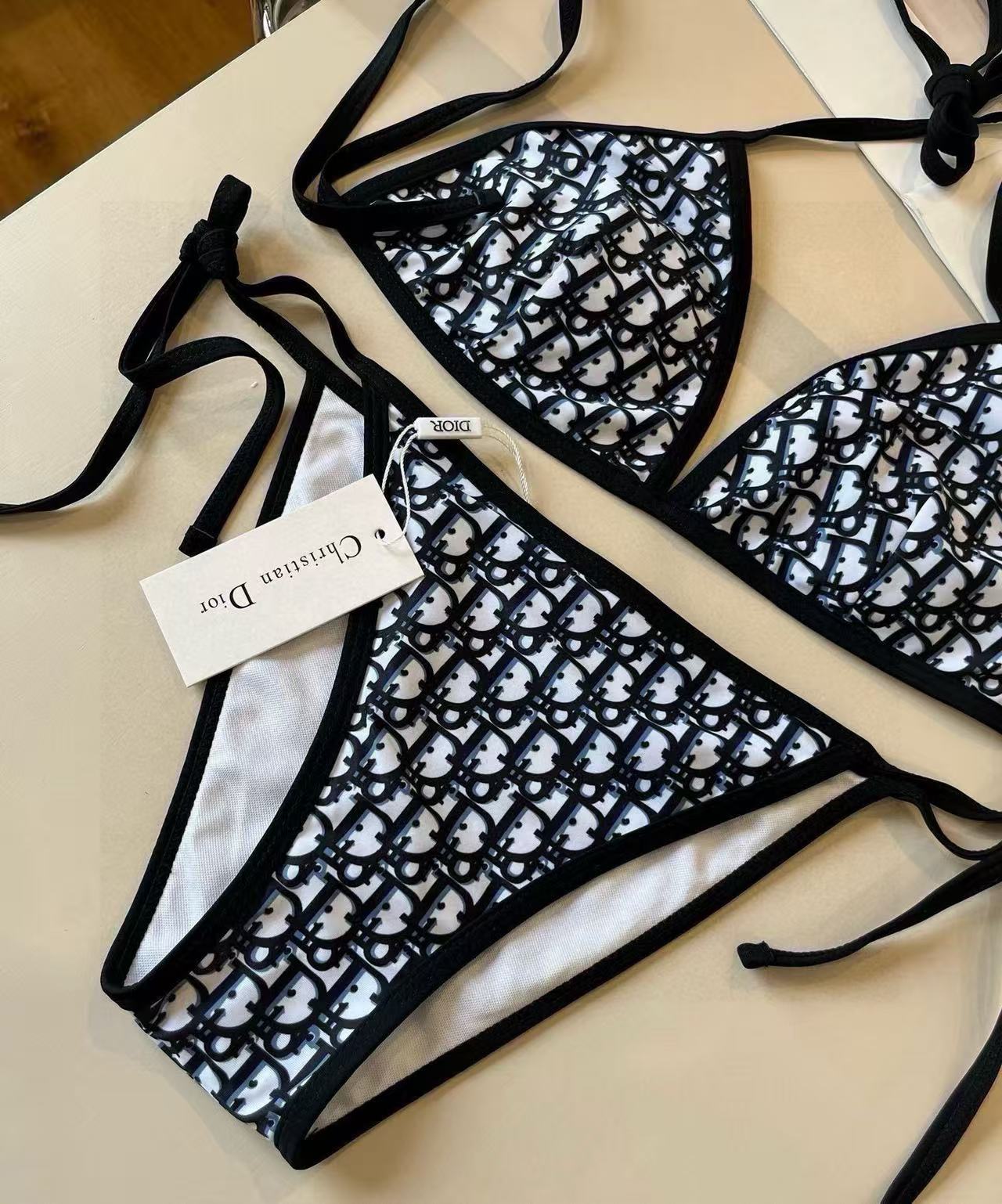 Christian Dior Blue Oblique Print Bikini