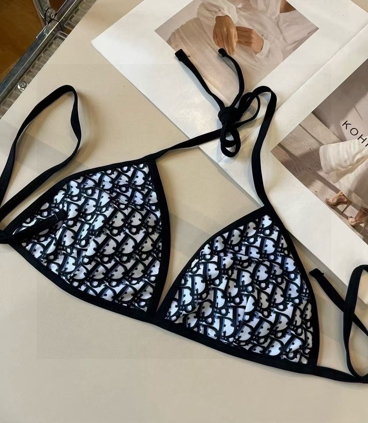 Christian Dior Blue Oblique Print Bikini