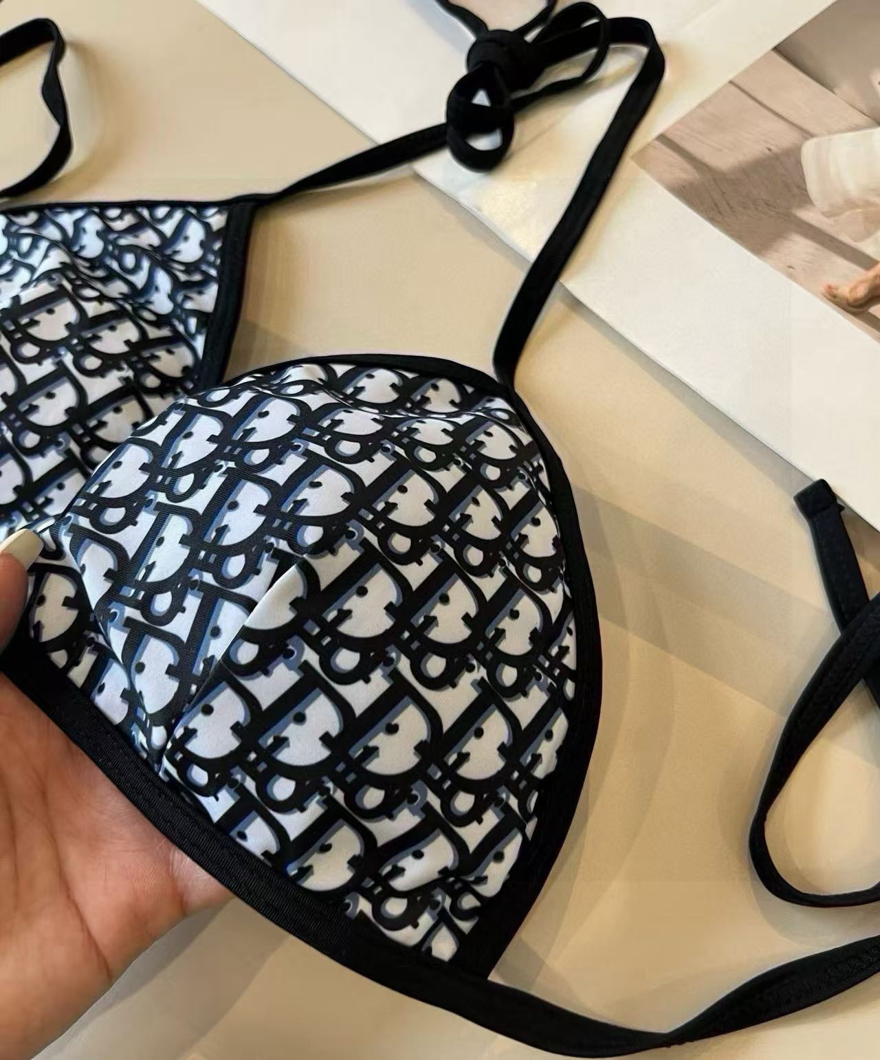 Christian Dior Blue Oblique Print Bikini