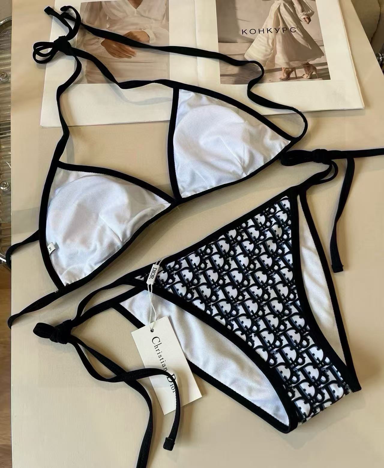 Christian Dior Blue Oblique Print Bikini