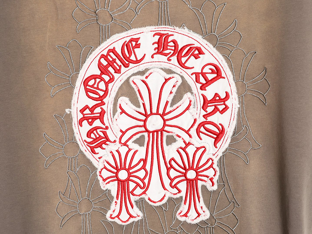 Chrome Hearts Red Label Cross Patch Embroidered Washed Hole Short Sleeve T-Shirt