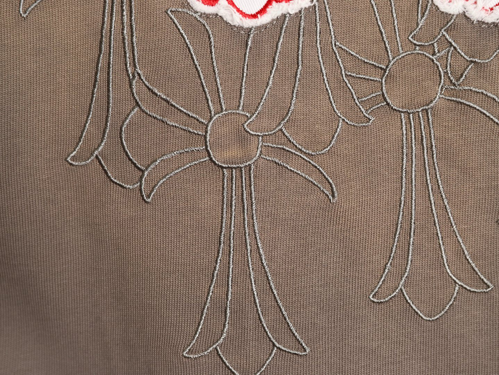Chrome Hearts Red Label Cross Patch Embroidered Washed Hole Short Sleeve T-Shirt