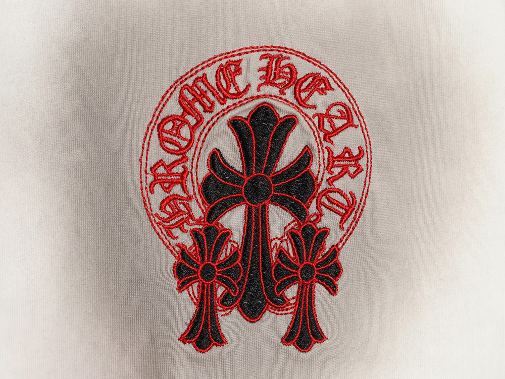Chrome Hearts Red Label Cross Patch Embroidered Washed Hole Short Sleeve T-Shirt TSK1