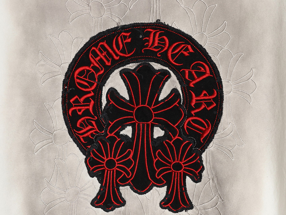 Chrome Hearts Red Label Cross Patch Embroidered Washed Hole Short Sleeve T-Shirt TSK1