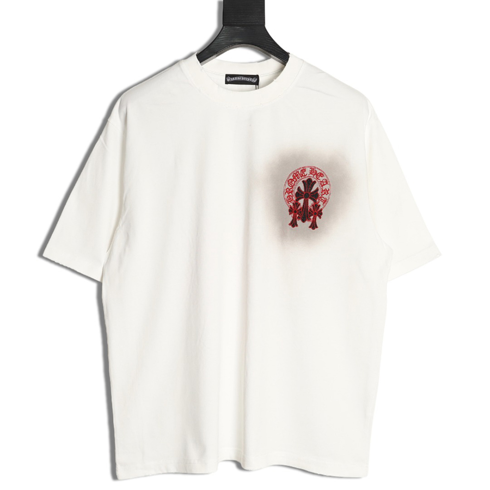 Chrome Hearts Red Label Cross Patch Embroidered Washed Hole Short Sleeve T-Shirt TSK1